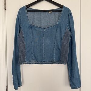 Levi’s Ophelia Corset Denim Sweetheart Neckline Long Sleeve Top L - Runs Small